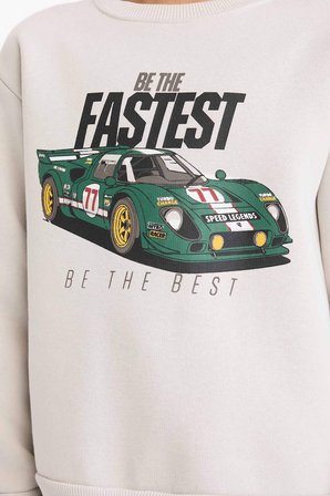 DeFacto Bisiklet Yaka Baskılı İçi Yumuşak Tüylü Sweatshirt Erkek Çocuk G5543A825CWGR492