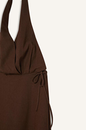 Flare Fit Keten Karışımlı Kısa Kollu Elbise