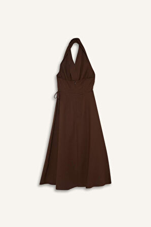 Flare Fit Keten Karışımlı Kısa Kollu Elbise