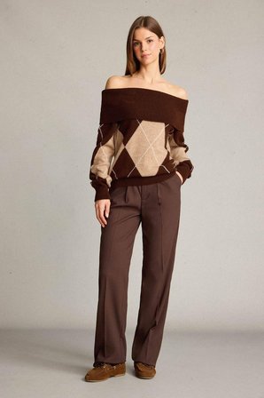 DeFacto Overshirt Fit Omzu Açık Baklava Desenli Triko Kazak G6847AX25WNBN214