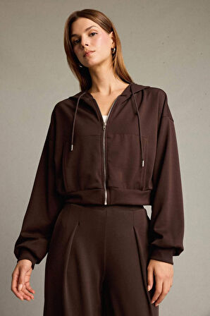 Kapüşonlu Modal Fermuarlı Sweatshirt