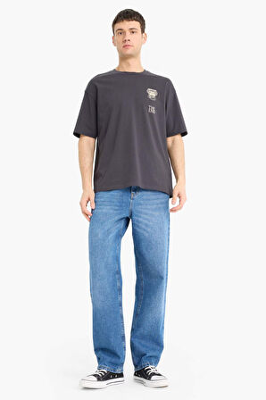 DeFacto %100 Pamuk Boxy Fit Bisiklet Yaka Sırt Baskılı Kısa Kollu Tişört F1092AX25AUAR138