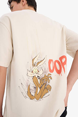 DeFacto %100 Pamuk Looney Tunes Boxy Fit Bisiklet Yaka Sırt Baskılı Kısa Kollu Tişört E9292AX25AUBG721