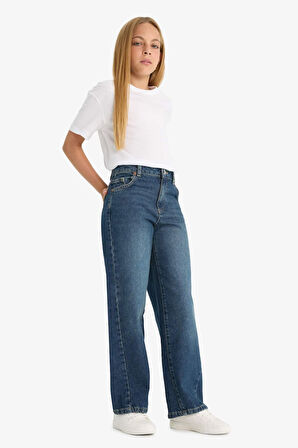 Kız Çocuk Balloon Fit Geniş Paça Jean Pantolon