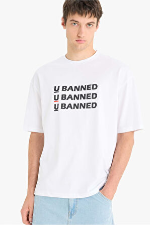 DeFacto %100 Pamuk Loose Fit Bisiklet Yaka Baskılı Kısa Kollu Tişört F5705AX25SMWT34