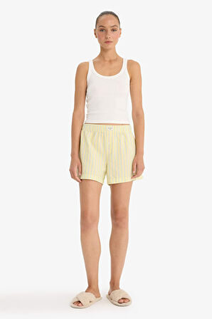 Regular Fit Gofre Dokulu Çizgili Şort Pijama Altı-Fall in Love