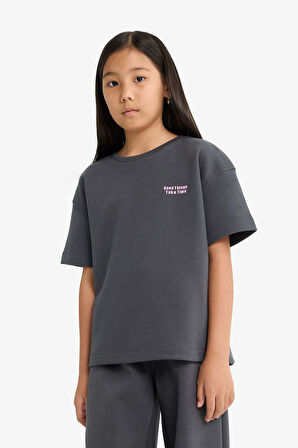 Kız Çocuk 2'li Takım Baskılı Kısa Kollu Tişört Eşofman Altı