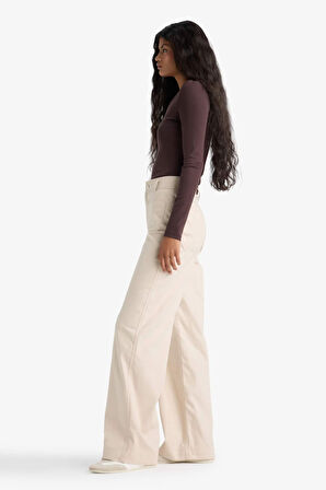 Straight Fit Yamalı Cep Normal Bel Düz Paça Uzun Boy Gabardin Pantolon
