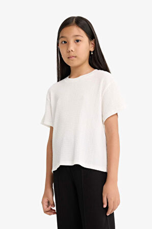 Kız Çocuk Oversize Geniş Kalıp Bisiklet Yaka Kısa Kollu Tişört