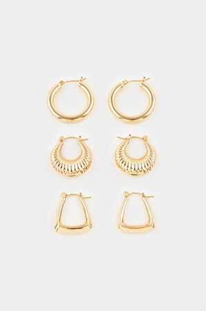 Kadın 3'lü Gold Küpe