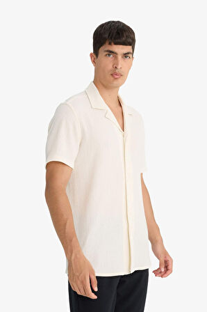 Modern Fit Polo Yaka Krinkıl Kumaş Kısa Kollu Gömlek