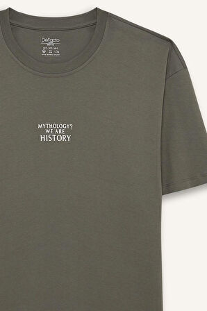 Boxy Fit Bisiklet Yaka Baskılı Kısa Kollu Tişört