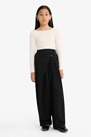 Kız Çocuk Baggy Fit Geniş Bol Paça Gabardin Pantolon