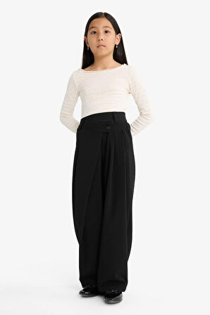 Kız Çocuk Baggy Fit Geniş Bol Paça Gabardin Pantolon
