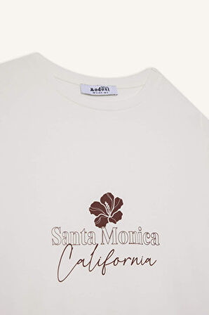 Regular Fit Bisiklet Yaka Floral Kısa Kollu Tunik