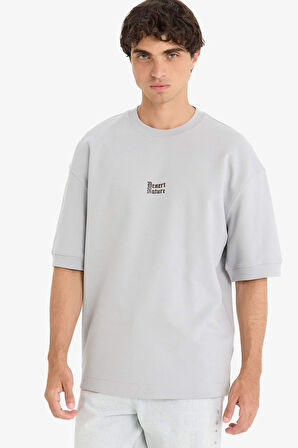 Loose Fit Bisiklet Yaka Baskılı Kısa Kollu Tişört