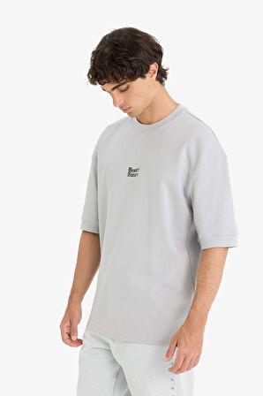 Loose Fit Bisiklet Yaka Baskılı Kısa Kollu Tişört