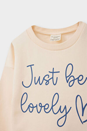 Kız Bebek Bisiklet Yaka Baskılı İçi Yumuşak Tüylü 2'li Sweatshirt 