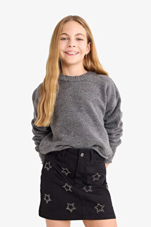 Kız Çocuk Yıldız Desenli Gabardin Etek