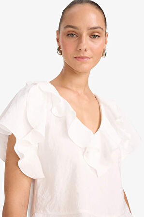 Regular Fit V Yaka Modal Kısa Kollu Bluz