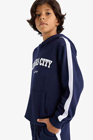 Erkek Çocuk 2'li Takım Kapüşonlu Baskılı Sweatshirt Eşofman Altı