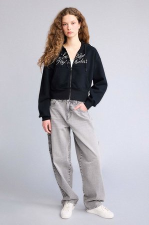 DeFacto Kapüşonlu Baskılı Fermuarlı Sweatshirt H0168AX26SPBK81