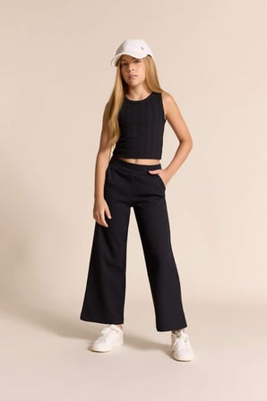 Kız Çocuk Wide Leg Waffle Cepli Geniş Paça Pantolon