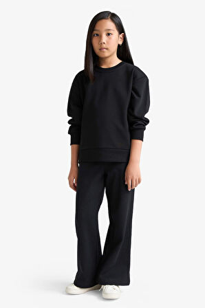 Kız Çocuk Wide Leg Waffle Cepli Geniş Paça Pantolon