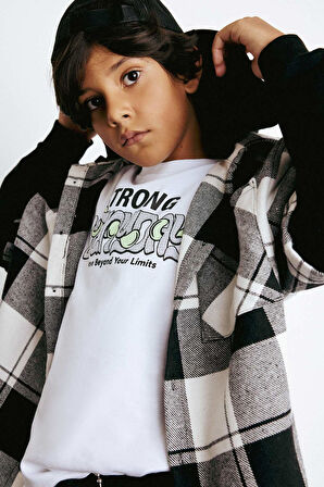 Erkek Çocuk Oversize Geniş Kalıp Kapüşonlu Ekose Desenli Flanel Uzun Kollu Gömlek