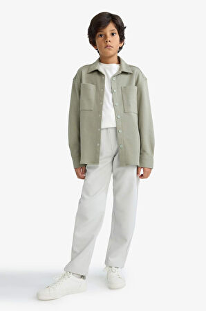 Erkek Çocuk Oversize Geniş Kalıp Polo Yaka Uzun Kollu Gömlek