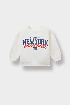 Erkek Bebek Bisiklet Yaka Baskılı Sweatshirt