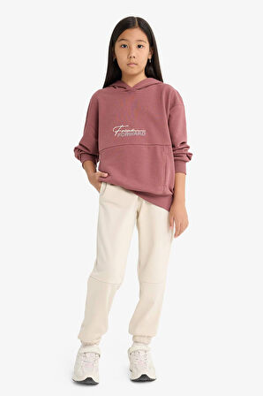 Kız Çocuk Oversize Geniş Kalıp Kapüşonlu Sırt Baskılı Sweatshirt