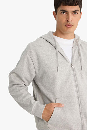 Relax Fit Kapüşonlu İçi Yumuşak Tüylü Kalın Fermuarlı Sweatshirt