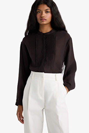 Oversize Geniş Kalıp Hakim Yaka Tensel Uzun Kollu Gömlek