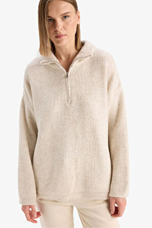 Relax Fit Yarım Fermuarlı Triko Kazak