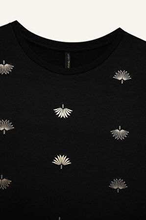 DeFacto Regular Fit Bisiklet Yaka Desenli Kısa Kollu Tişört E1166AX25SMBK81