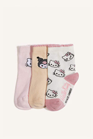 Kız Bebek Hello Kitty Kaydırmaz Taban 3'lü Pamuklu Uzun Çorap