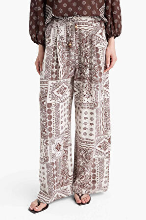 Wide Leg Cep Detaylı Geniş Paça Keten Karışımlı Pantolon