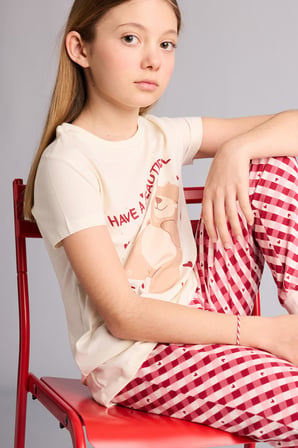 DeFacto %100 Pamuk Çiçekli 2'li Dokuma Somon Pijama Kız Bebek H0151A826SPER103