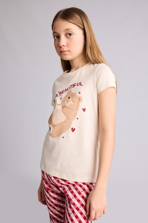 DeFacto %100 Pamuk Çiçekli 2'li Dokuma Somon Pijama Kız Bebek H0151A826SPER103
