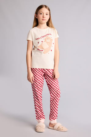 DeFacto %100 Pamuk Çiçekli 2'li Dokuma Somon Pijama Kız Bebek H0151A826SPER103