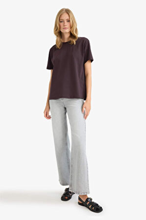 Regular Fit Bisiklet Yaka Basic Düz Premium Kısa Kollu Tişört