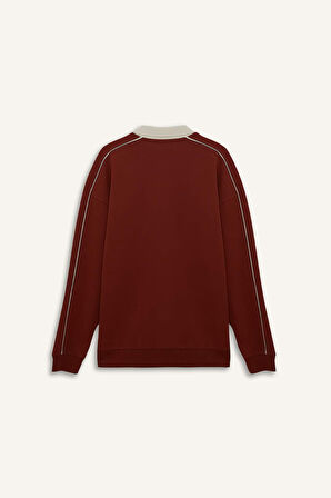 Boxy Fit Polo Yaka Baskılı Sweatshirt