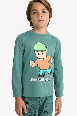 Erkek Çocuk Stumble Guys Pijama Takımı Uzun Kollu Üst Uzun Alt 