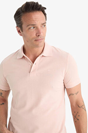 DeFacto %100 Pamuk Slim Fit Dar Kesim Polo Yaka Kısa Kollu Pamuklu Nakışlı Pike Polo Tişört E2633AX25SMBR476