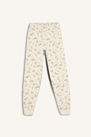 Kız Çocuk Pijama Takımı Baskılı Uzun Kollu Üst Desenli Uzun Alt