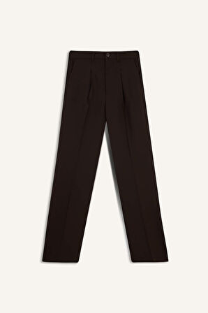 Wide Leg Fermuarlı Yüksek Bel Standart Boy Pantolon