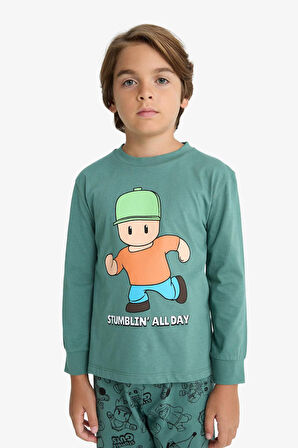 Erkek Çocuk Stumble Guys Pijama Takımı Uzun Kollu Üst Uzun Alt 