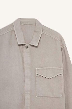 Boxy Fit Polo Yaka Twill Uzun Kollu Gömlek