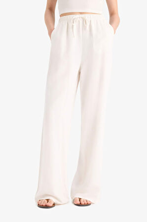 Wide Leg Cepli Yüksek Bel Standart Boy Keten Karışımlı Pantolon